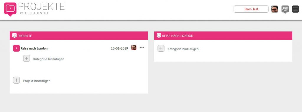 Cloudinho Projekt erstellen