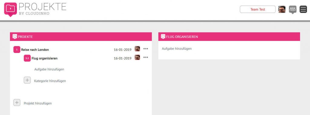 Cloudinho Projekt Kategorie