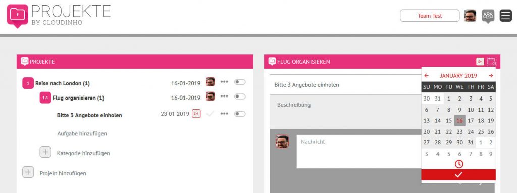 Cloudinho Projekt Aufgabe Termin zuordnen