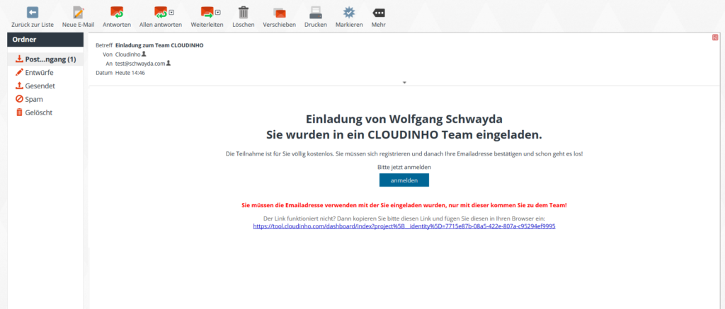 Cloudinho Email Einladung