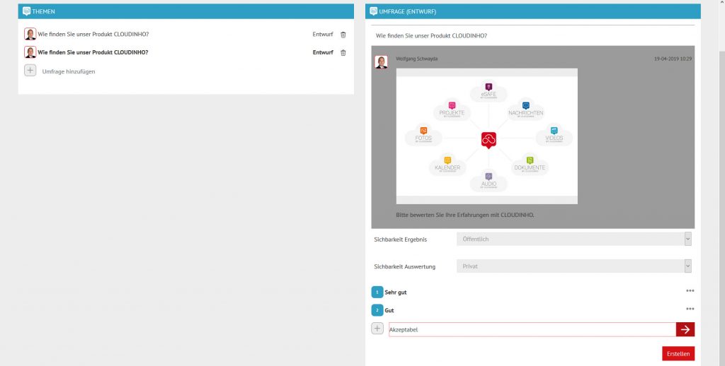 Cloudinho Umfrage Antwortmöglichkeiten erstellen
