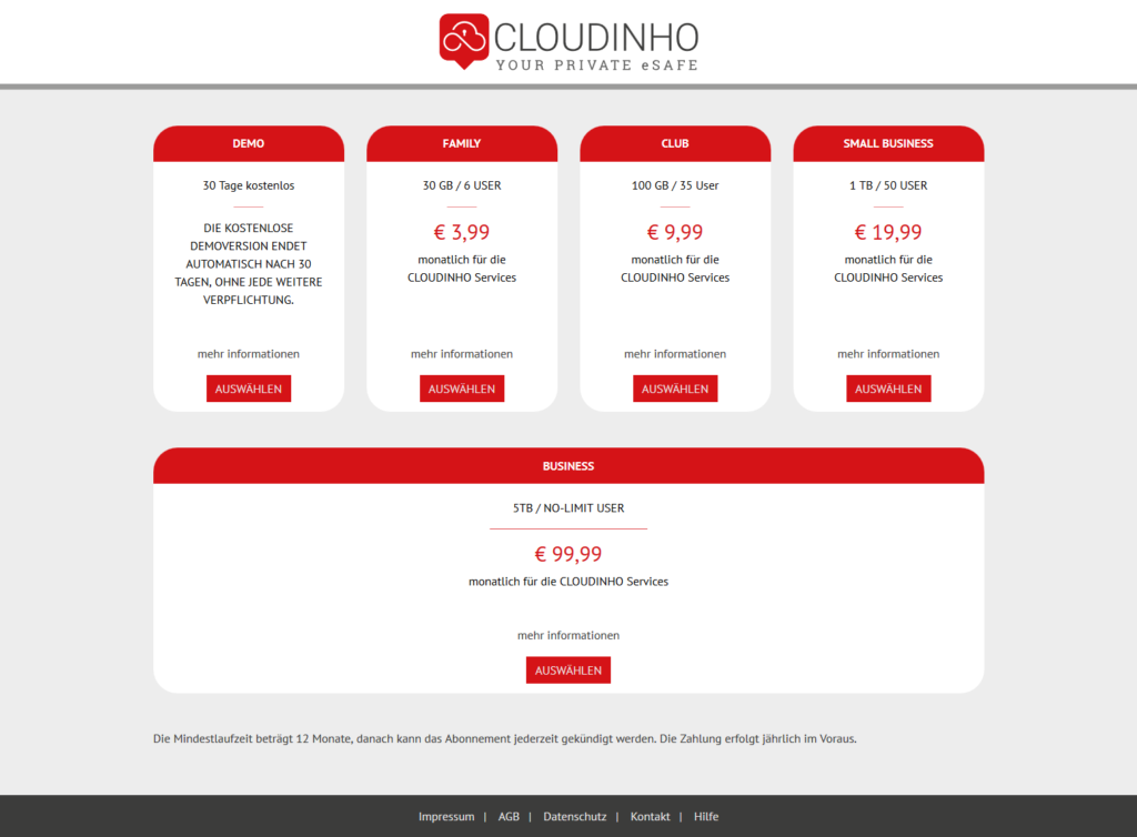 Cloudinho Package auswählen