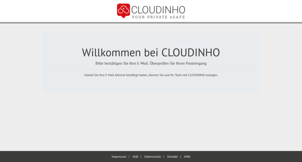 Cloudinho Registrierung bestätigen